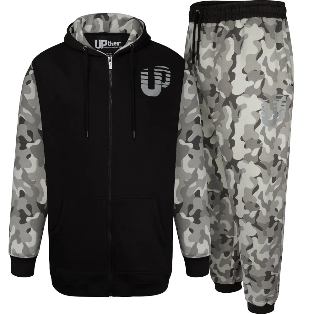 Uptheir Cal2 Performance Zip Through Hoody & Jogger Tracksuit Set - Camo Black