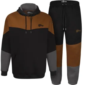 Uptheir Lincoln Cut and Sew Hoody & Jogger Tracksuit Set - Black