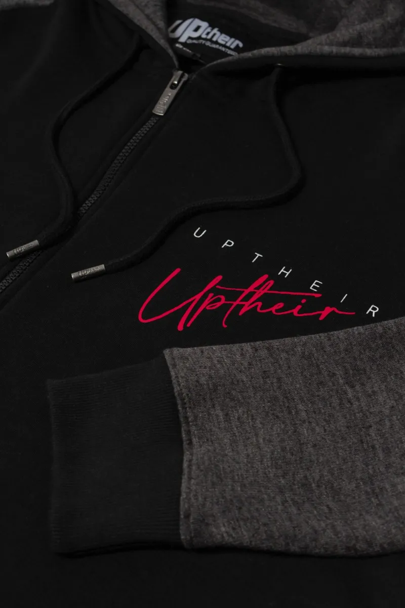 Uptheir To The Bone Zip Through Hoody & Jogger Tracksuit Set - Black