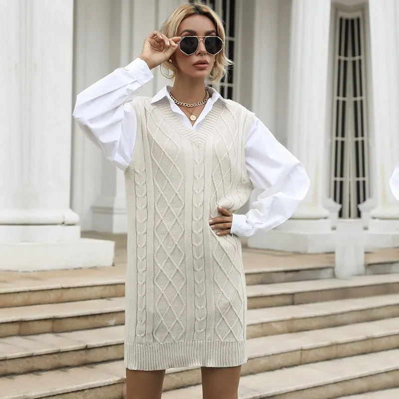 V Neck Sweater Dress Women