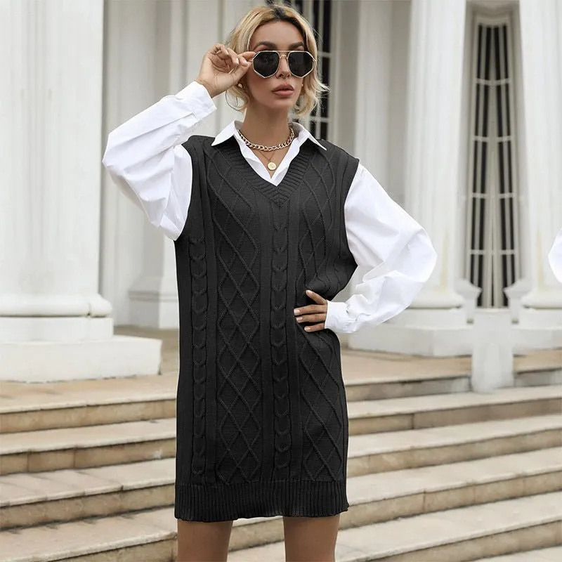 V Neck Sweater Dress Women