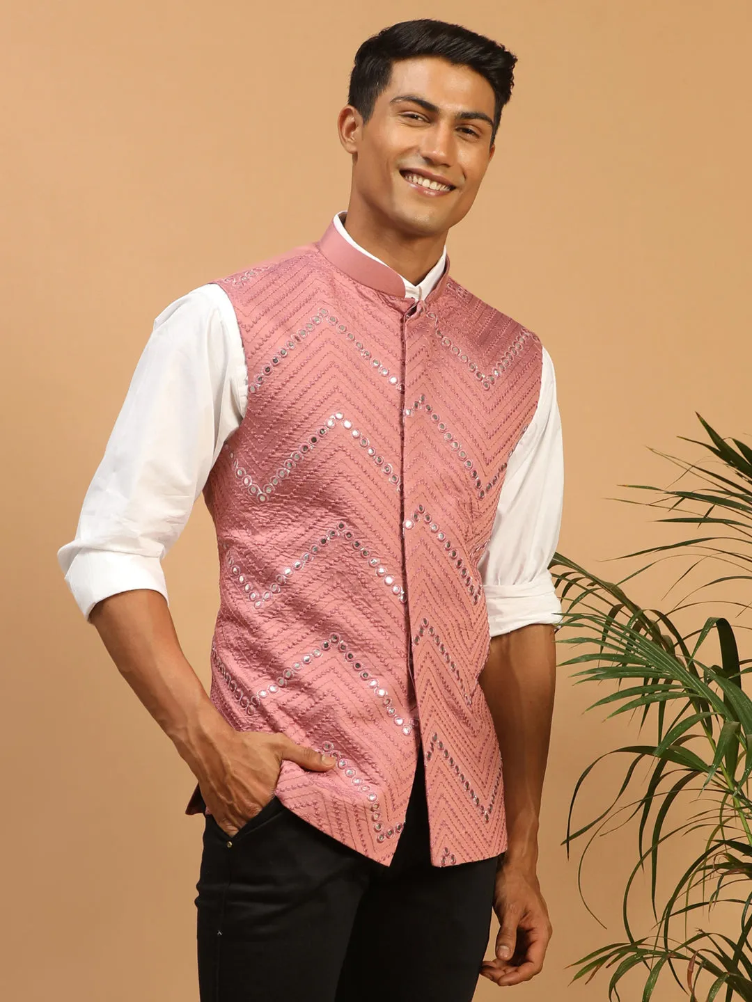 Vastramay Men's Onion Pink Mirror Jacket