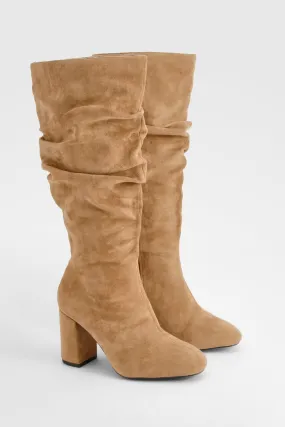 Wide Fit Slouchy Block Heel Faux Suede Boots