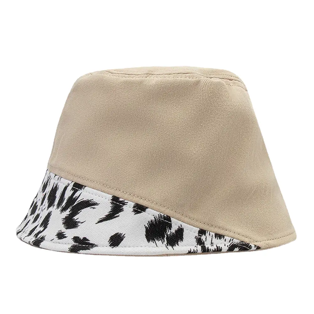 Women Patchwork Leopard Pattern Print Sun Hat Cotton Fashion All-match Sunscreen Bucket Hat