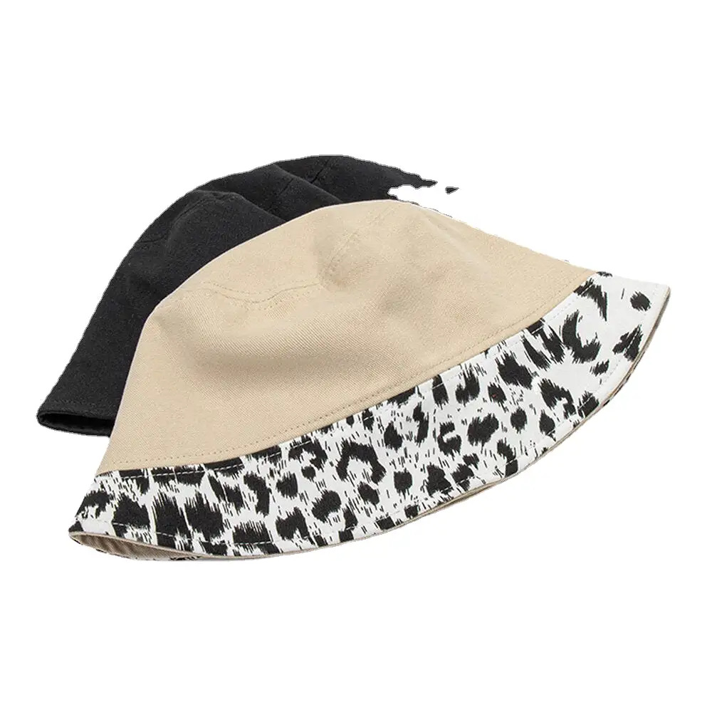 Women Patchwork Leopard Pattern Print Sun Hat Cotton Fashion All-match Sunscreen Bucket Hat