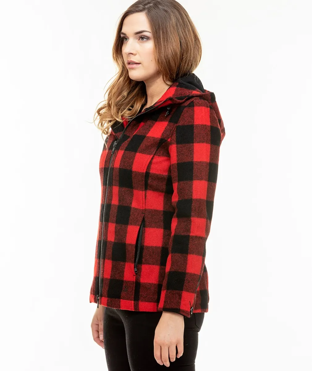 Women's Seattle Wool Hoody in Red/Black Check - Swanndri NZ