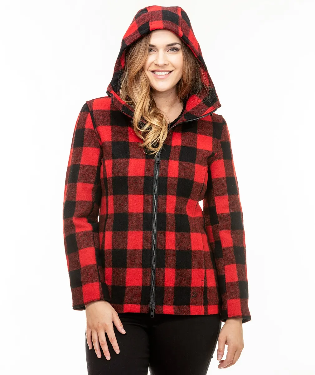 Women's Seattle Wool Hoody in Red/Black Check - Swanndri NZ