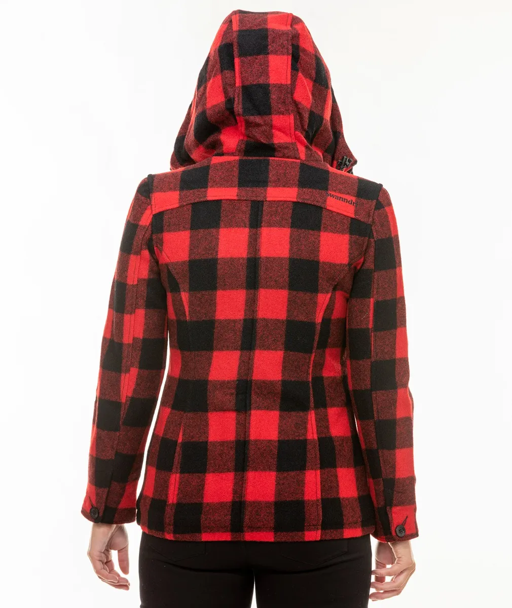 Women's Seattle Wool Hoody in Red/Black Check - Swanndri NZ