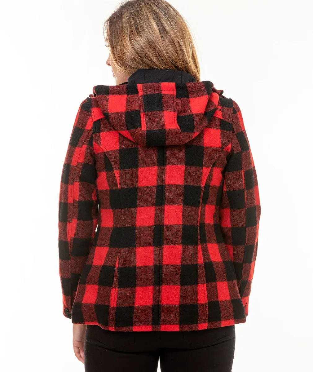 Women's Seattle Wool Hoody in Red/Black Check - Swanndri NZ