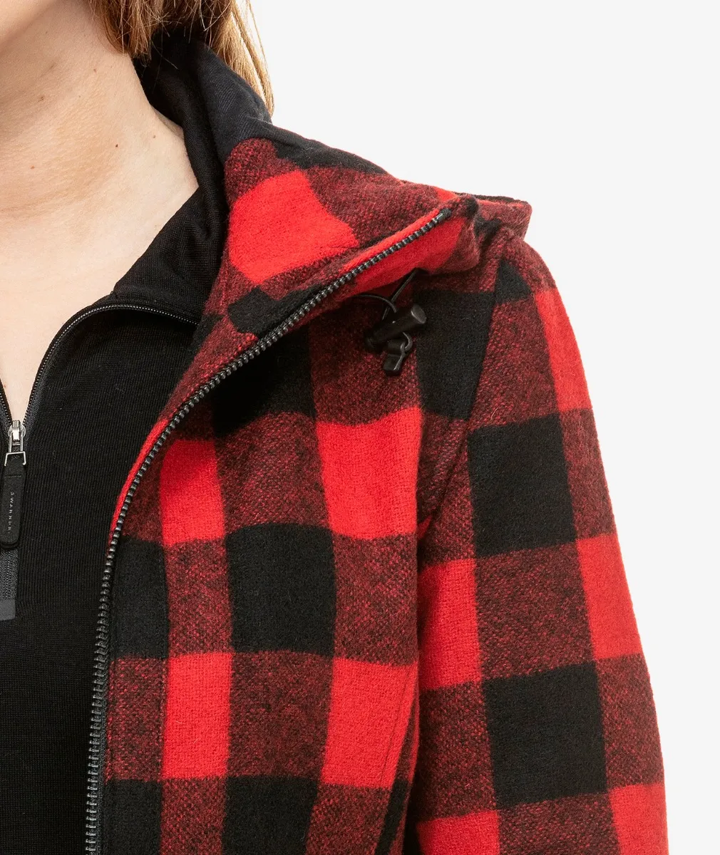 Women's Seattle Wool Hoody in Red/Black Check - Swanndri NZ