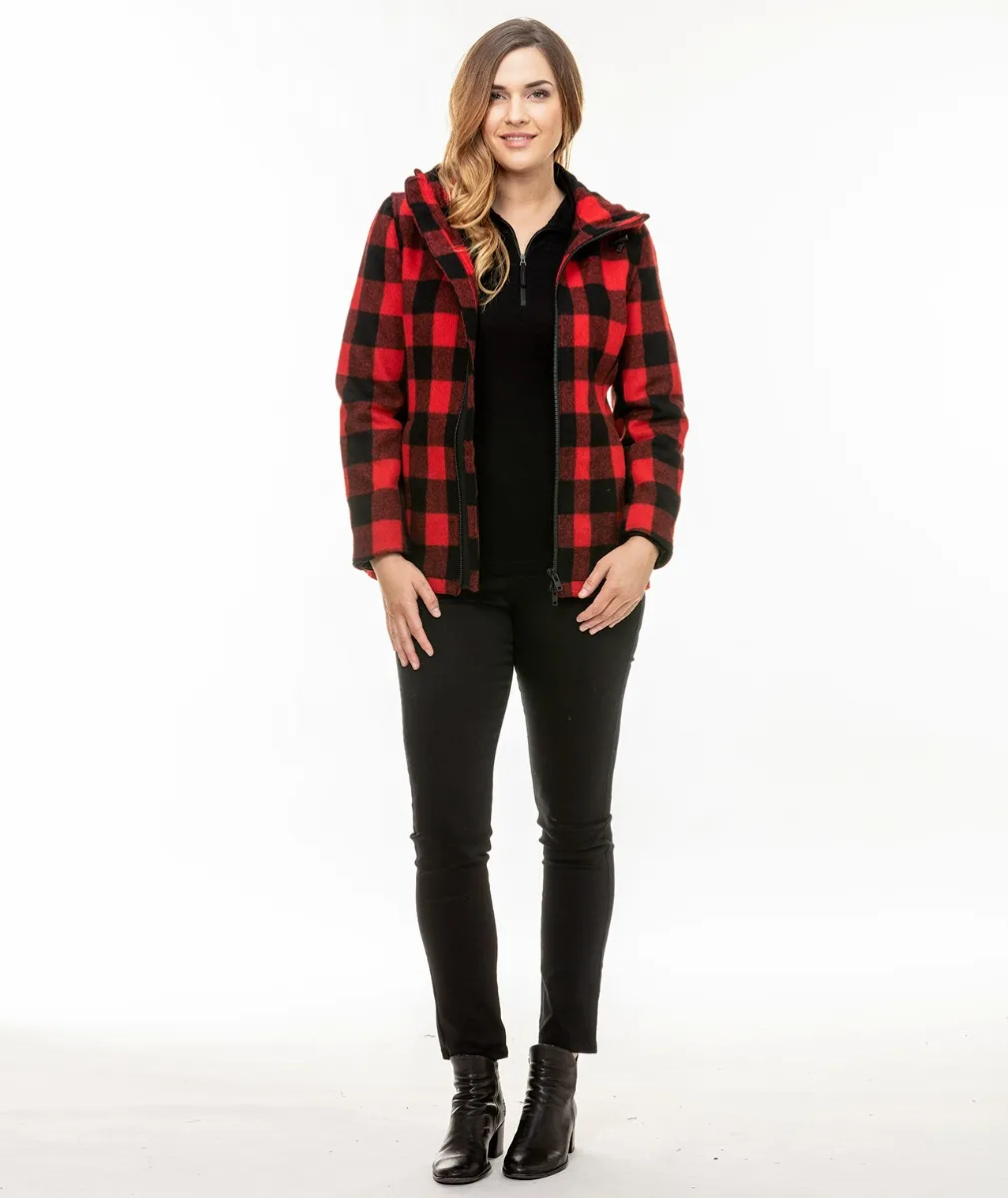 Women's Seattle Wool Hoody in Red/Black Check - Swanndri NZ