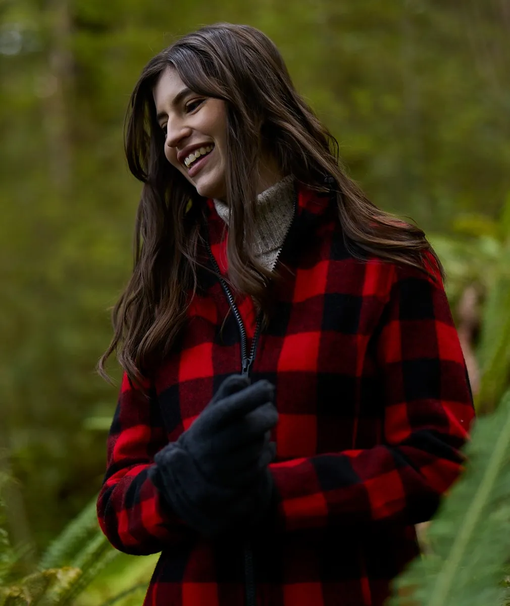 Women's Seattle Wool Hoody in Red/Black Check - Swanndri NZ