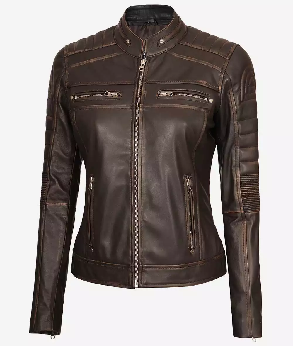 Womens Distressed Brown Motorcycle Leather Jacket