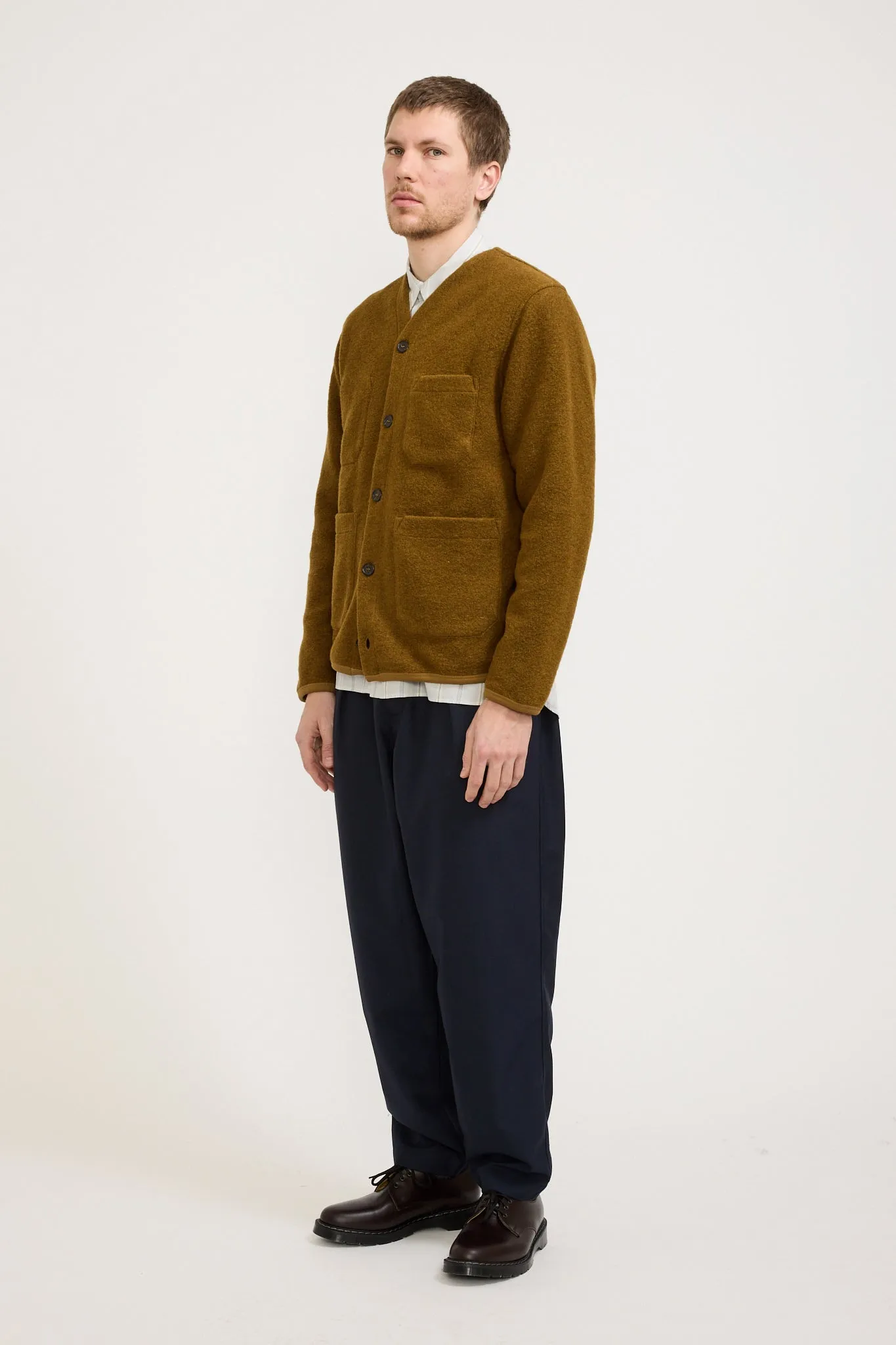 Wool Fleece Cardigan Mustard