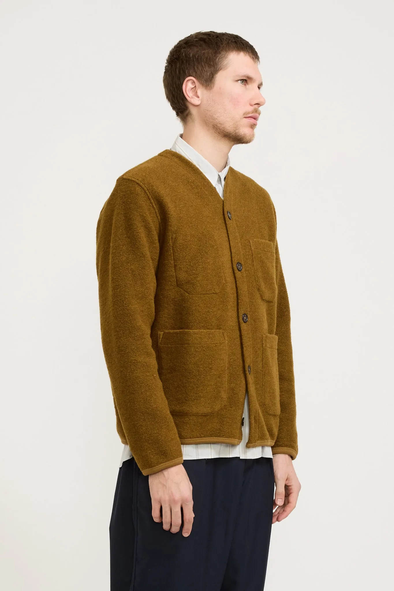 Wool Fleece Cardigan Mustard