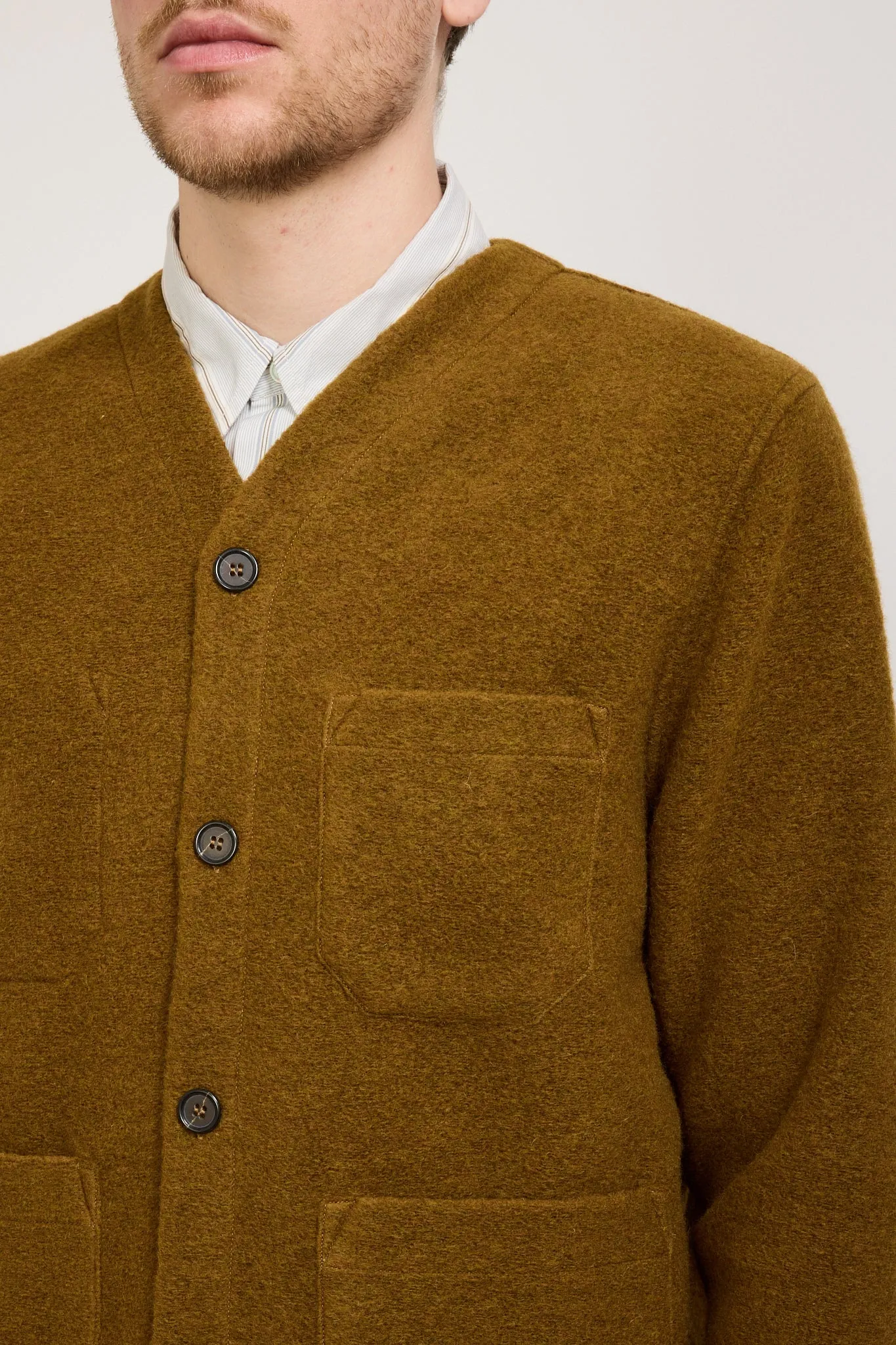 Wool Fleece Cardigan Mustard