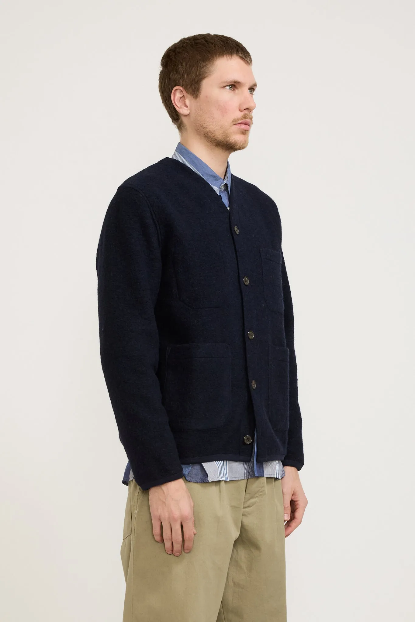 Wool Fleece Cardigan Navy