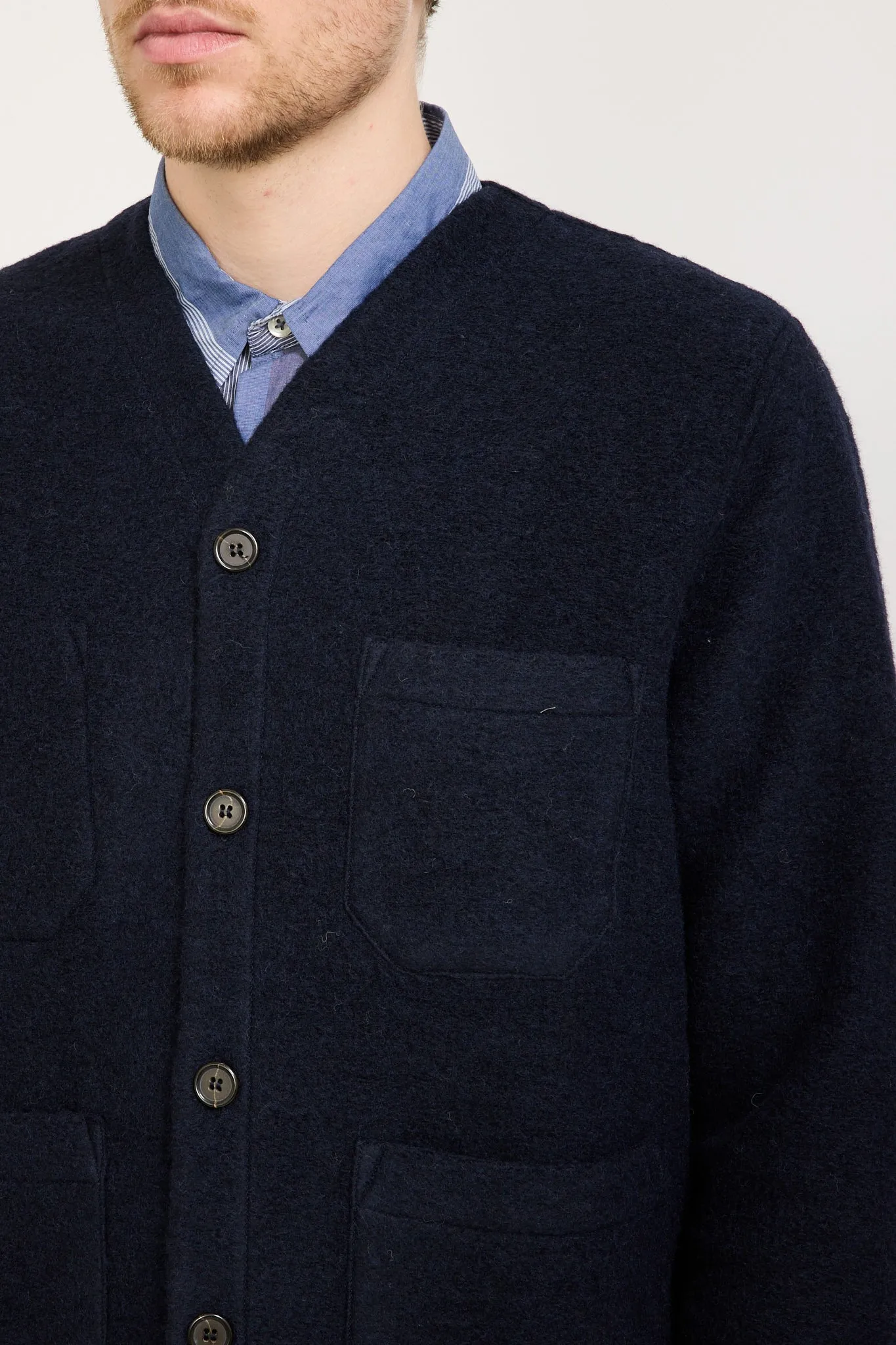 Wool Fleece Cardigan Navy