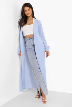 Woven Cuff Tie Detail Duster Coat