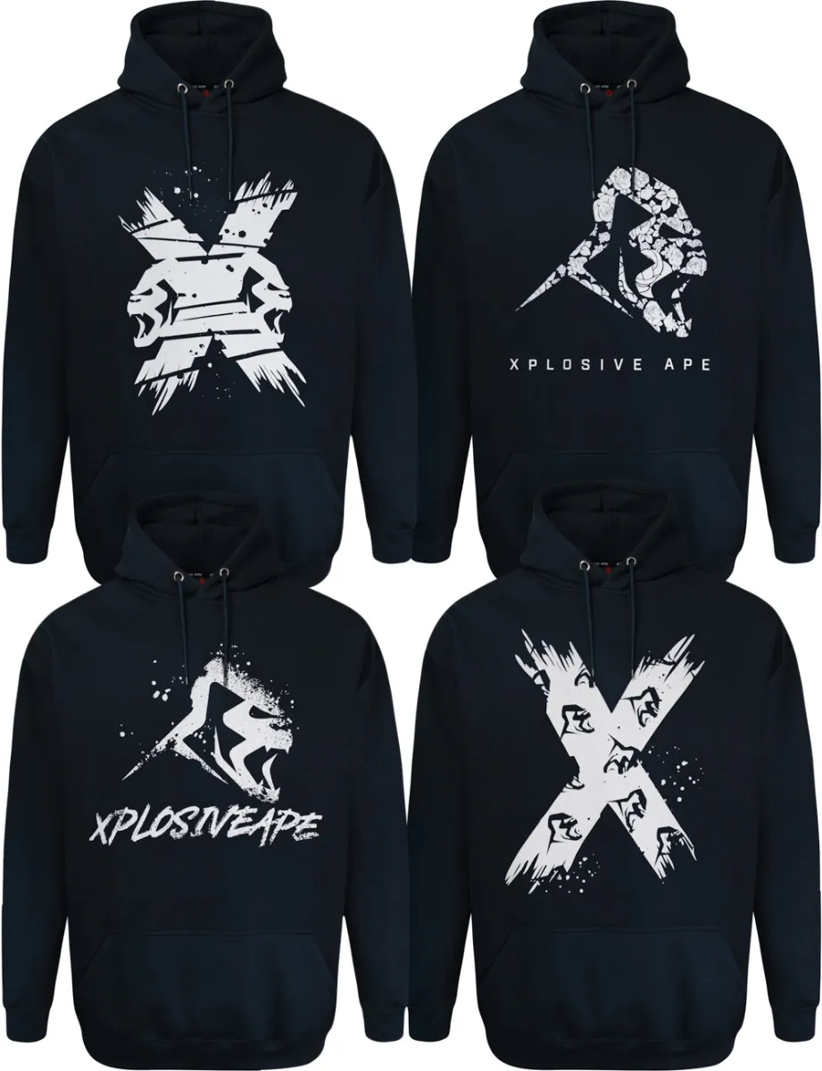 Xplosive Ape 4 Pack Boarded, Roses, Sprayed & Origins Hoody Set - Navy