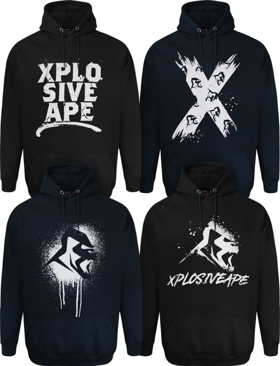 Xplosive Ape 4 Pack Cracked, Origins, Tagged & Sprayed Hoody Set - Black Navy