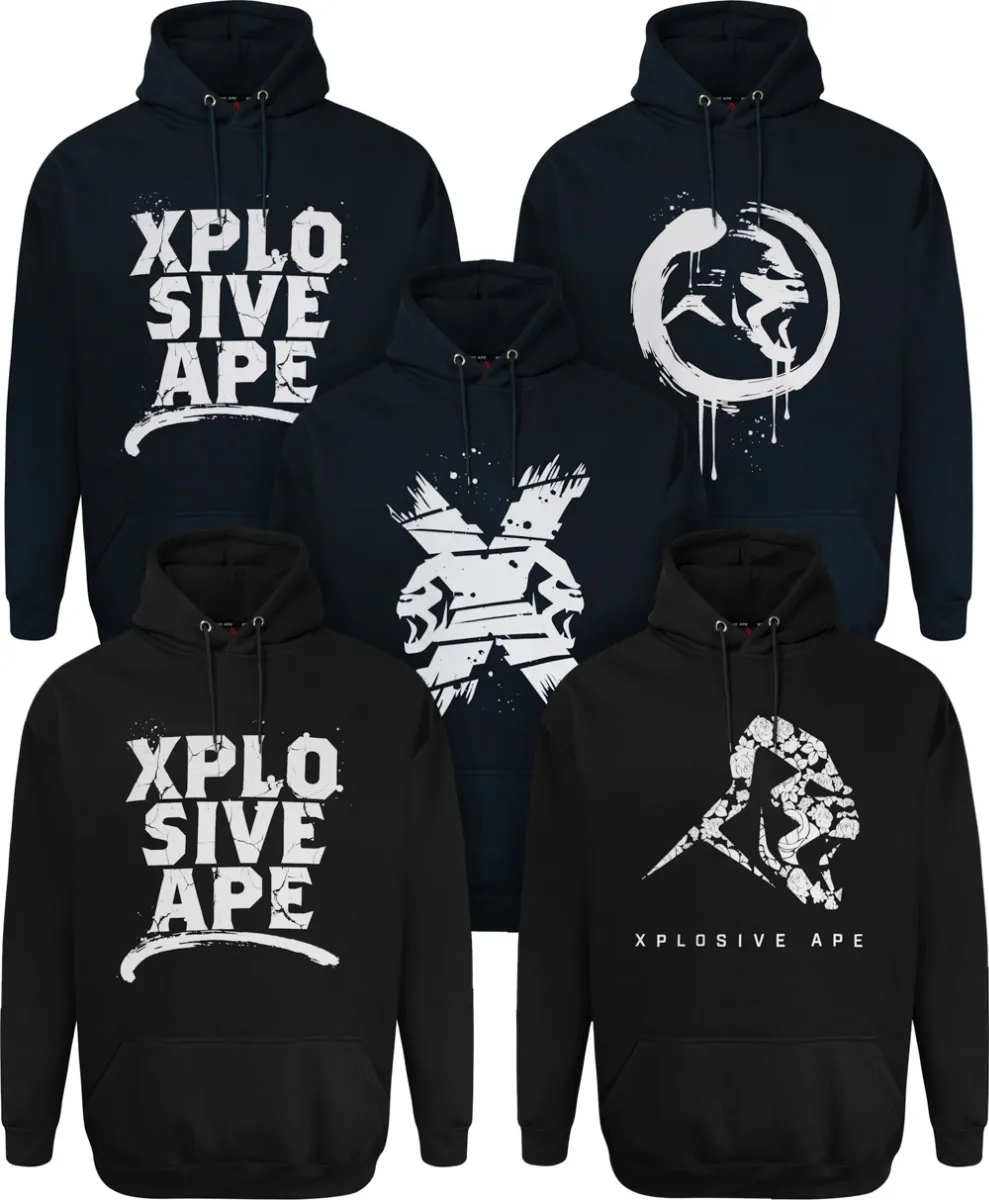 Xplosive Ape 5 Pack Cracked, Vandal, Boarded, Cracked & Roses Hoody Set - Black Navy