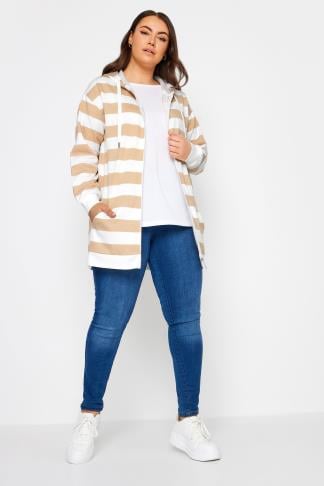 YOURS Curve Brown Stripe Zip Through Hoodie